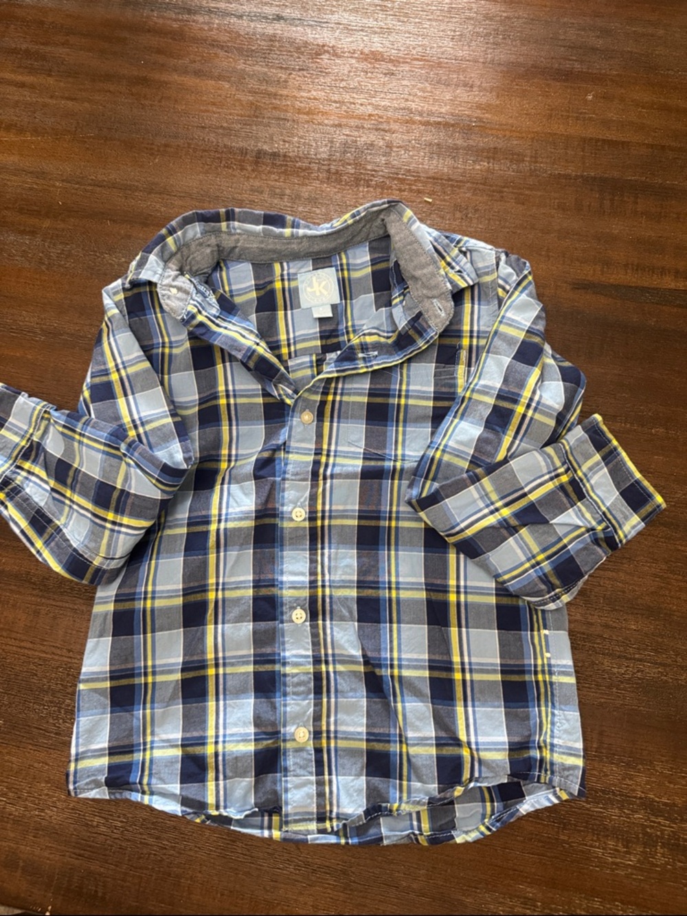 JK Designs Boys Plaid Button-Down Shirt in Blue, Yellow & White